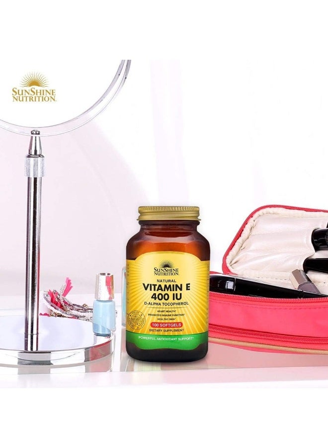 SUNSHINE NUTRITION Vitamin E D-Alpha Tocopherol Dietary Supplement 100 Softgels  - Image 2