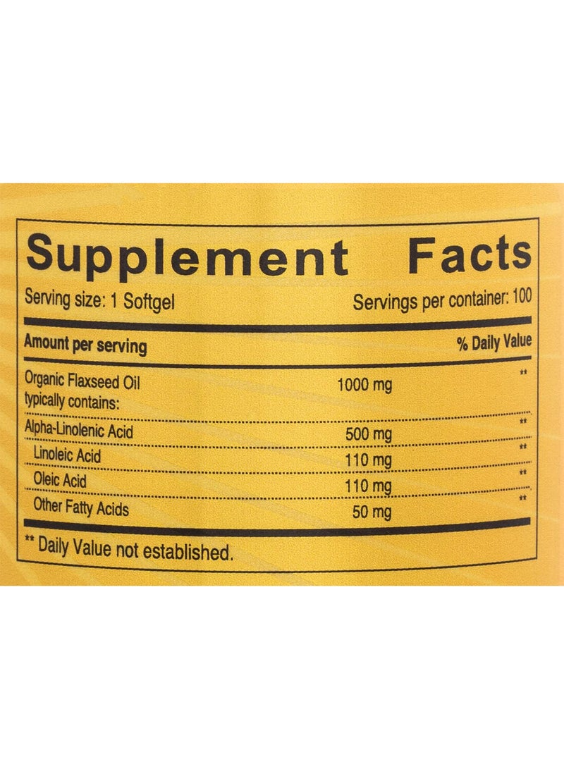 سنشاين نيوترشن زيت بذور الكتان العضوي أوميغا 3-6-9 مكمل غذائي 100 كبسولة هلامية - Image 3