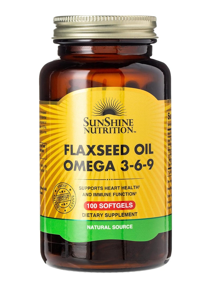 سنشاين نيوترشن زيت بذور الكتان العضوي أوميغا 3-6-9 مكمل غذائي 100 كبسولة هلامية - Image 1