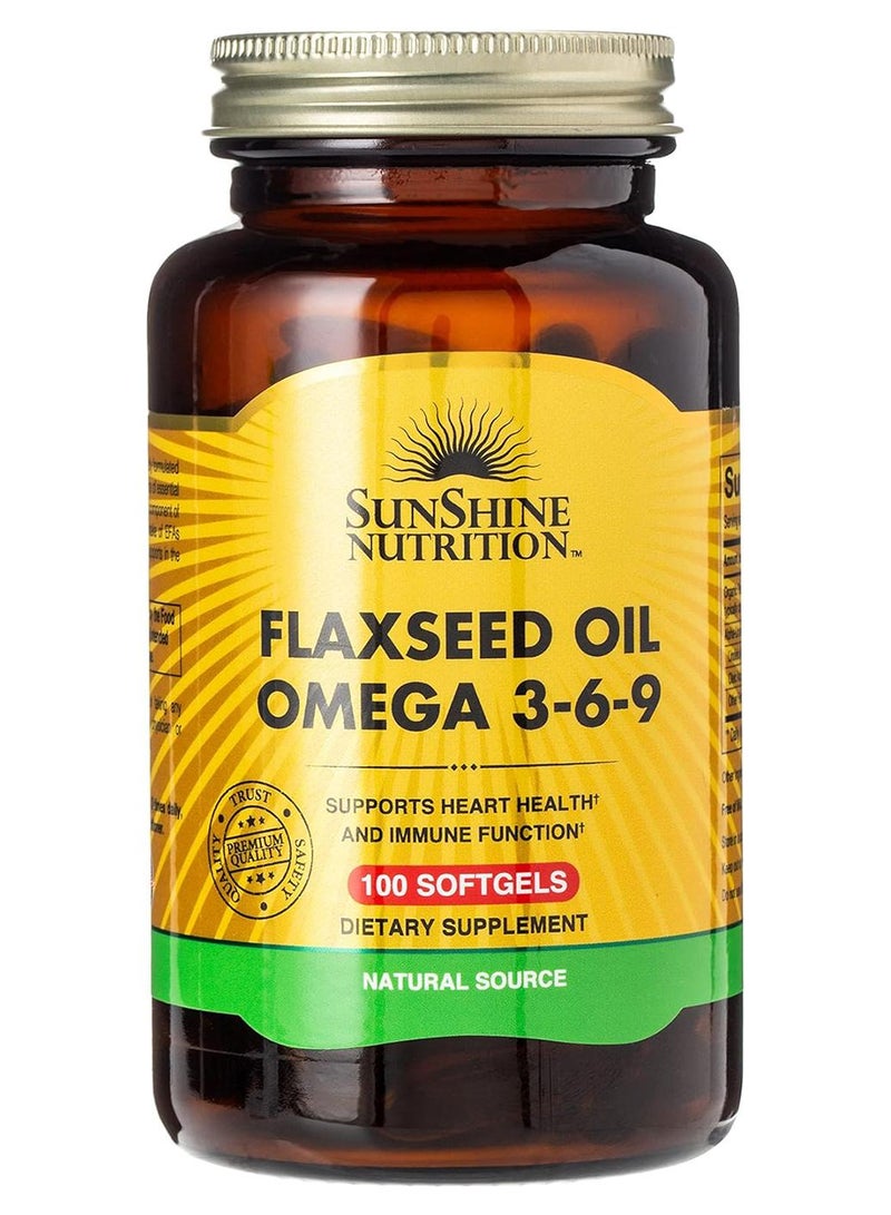 SUNSHINE NUTRITION Flaxseed Oil Infused With Omega 3-6-9 Dietary Supplement Supports Heart Health And Immune Function 100 Soft Gels - Image 1