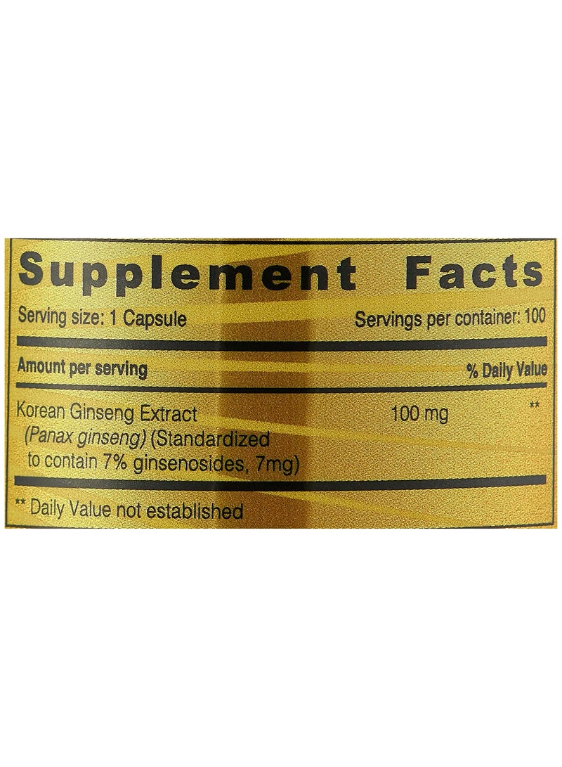 SUNSHINE NUTRITION - Korean Panax Ginseng Dietary Supplement Helps Promote General Wellness And Vitality Herbal Ingredient 100 Capsules - Image 1