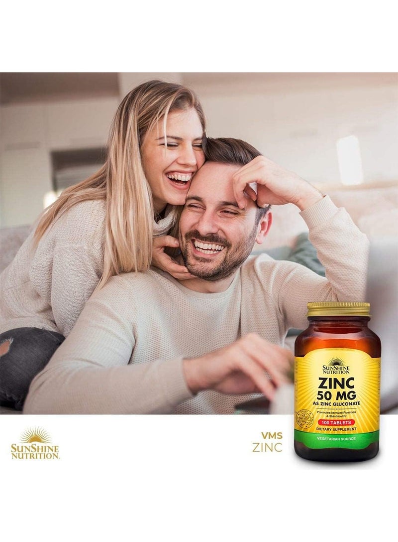 سنشاين نيوترشن زنك 50 ملغ مملوء بغلوكونات الزنك يعزز وظيفة المناعة وصحة الجلد، مكمل غذائي نباتي 100 قرص | - Image 2