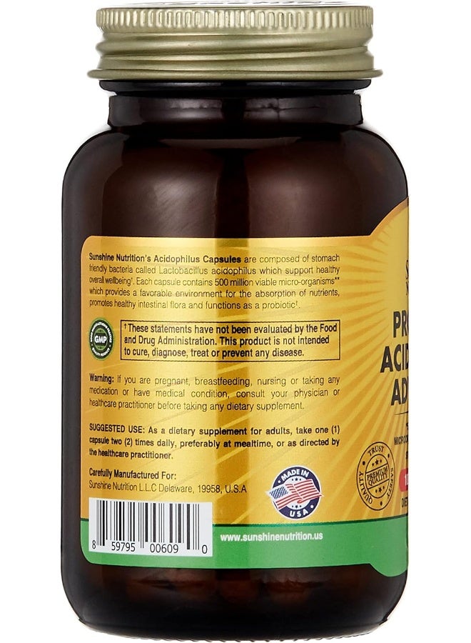 SUNSHINE NUTRITION - Probiotic Acidophilus Advanced Dietary Supplement 100 capsules - Image 1