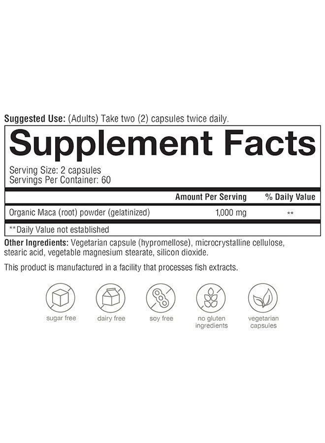 Women'S Maca Root Dietary Supplement Nutrient-Dense Superfood 120 Veg Capsules