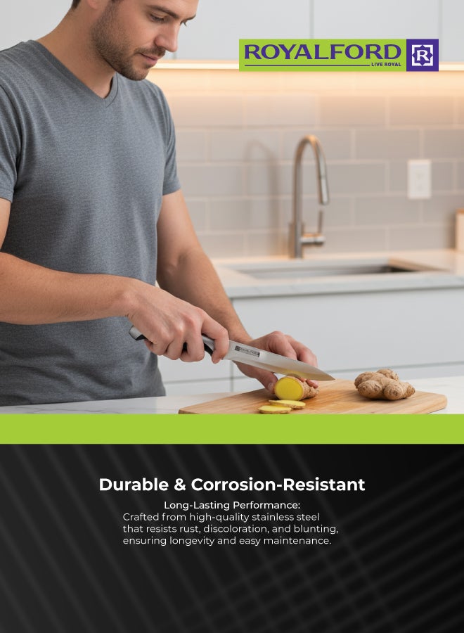 Royalford Utility Knife Premium-Grade Extra-Sharp Ss Blade With Convenient Ss+Abs Handle Silver/Black 5inch - Image 4