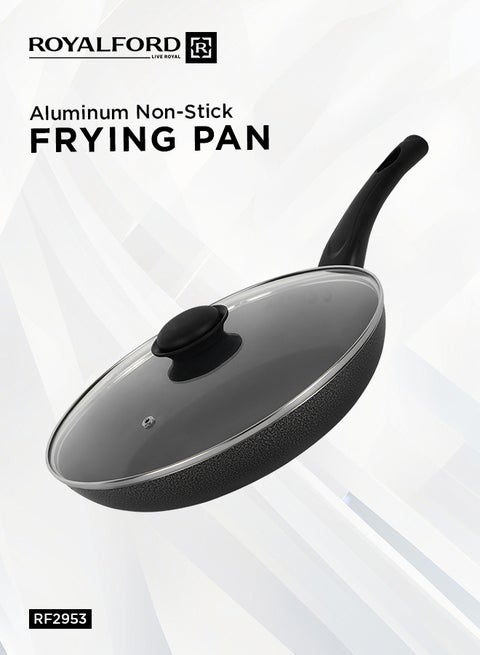 28CM Aluminium Non-Stick Fry Pan with Glass Lid – Deep Saute Pan for Gas Hob Cooking, Durable Granite Coating, Ergonomic Cool-Touch Handle, Ideal for Frying, Sautéing & Stir-Frying – Black Black 28 cmcm