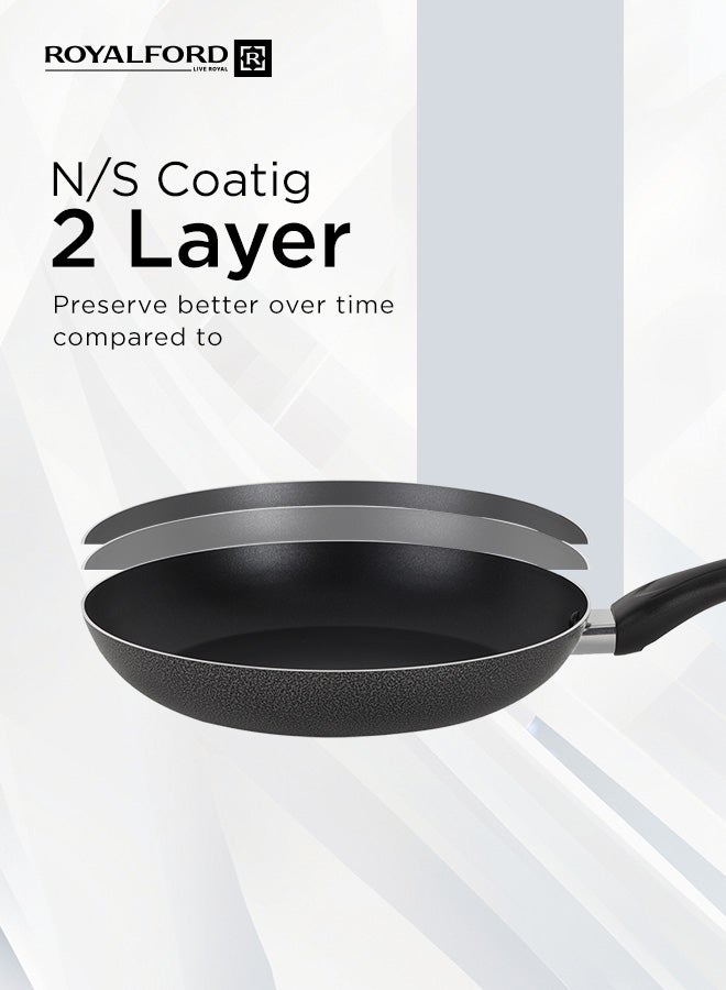 Royalford 28CM Aluminium Non-Stick Fry Pan with Glass Lid – Deep Saute Pan for Gas Hob Cooking, Durable Granite Coating, Ergonomic Cool-Touch Handle, Ideal for Frying, Sautéing & Stir-Frying – Black Black 28 cmcm - Image 3