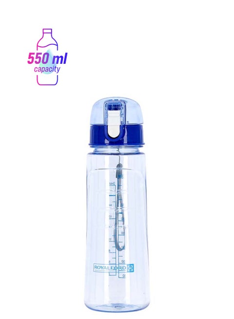 Royalford RF5223 Water Bottle - Reusable Water Bottle Wide Mouth with Hanging Clip | Printed Bottle | Perfect while Travelling, Camping, Trekking & More Blue 650ml