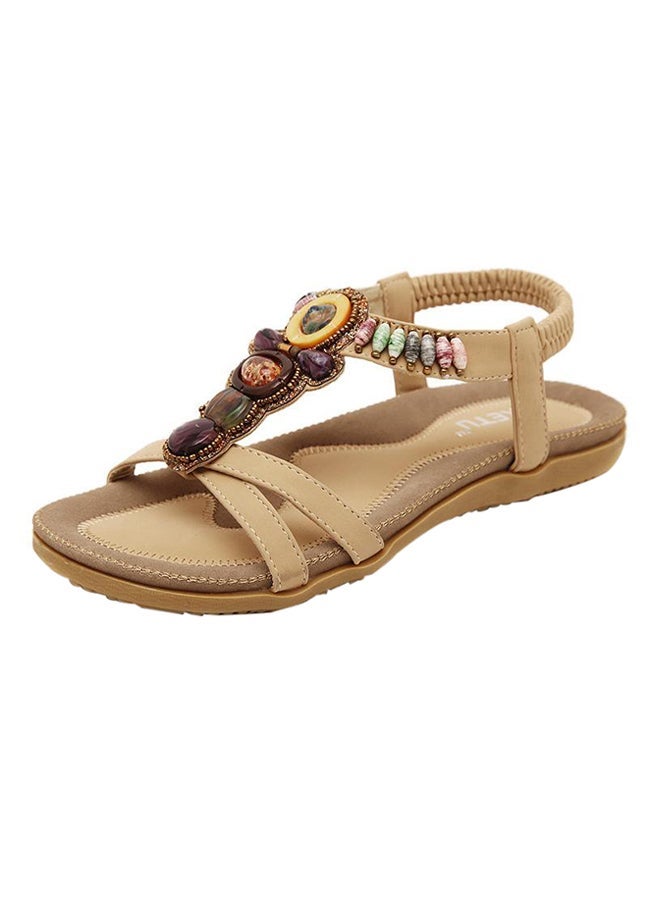 Rhinestone leisure Studded Bohemian Sandals Beige - Image 4