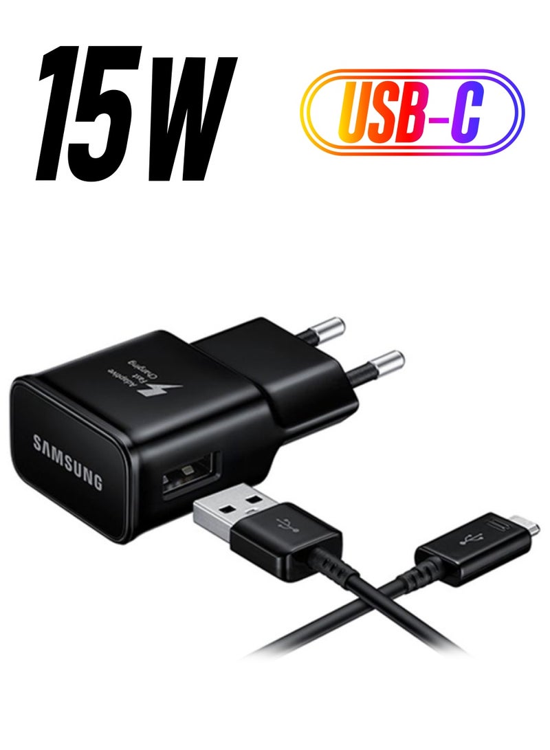 سامسونج محول للشحن يأتي مع كابل بمنفذ USB Type-C مناسب للسفر أسود  - Image 1