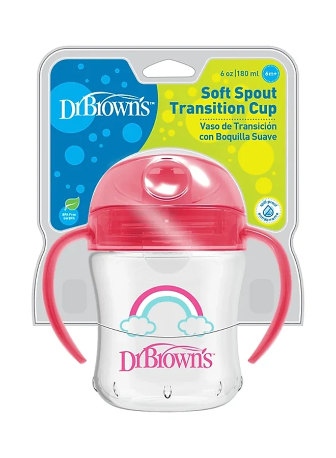 Dr. Brown’s 6 Oz/180 Ml Spill Proof Soft-Spout Transition Cup With Handles - Pink  (6M+), 1-Pack
