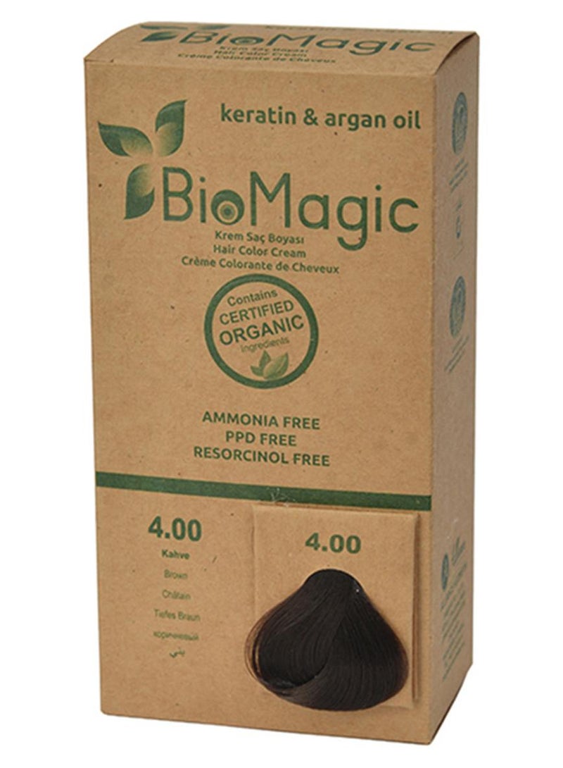 BIOMAGIC Hair Color Cream with Keratin & Argon Oil 4.00 Brown - Image 1