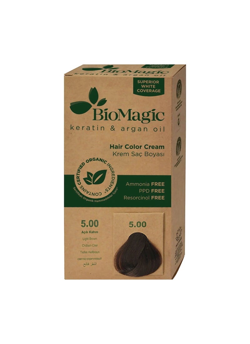 BIOMAGIC Hair Color Cream 5/00 Light Brown With Argan Oil And Keratin Light Brown - Image 1