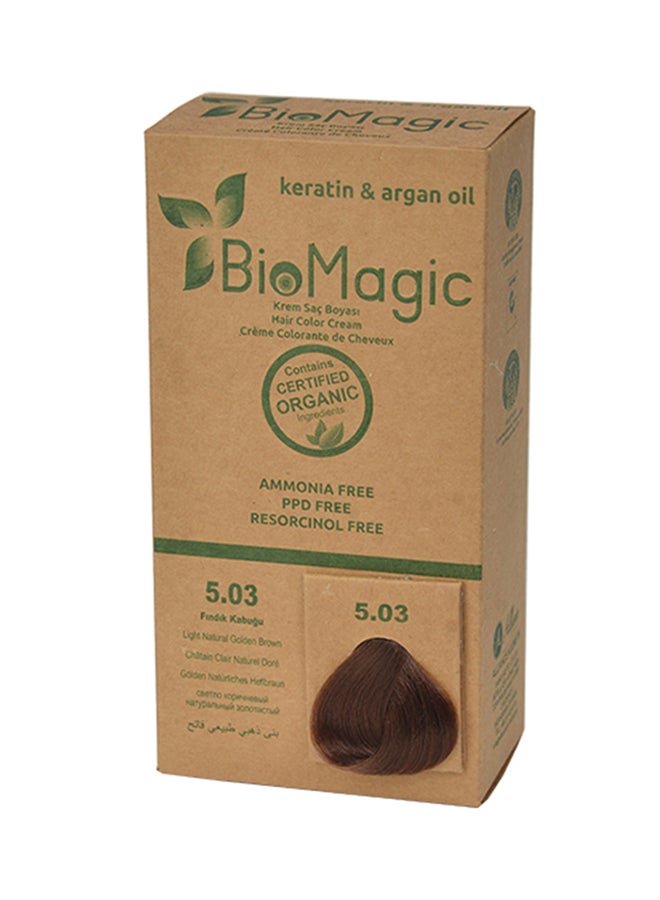 BIOMAGIC Hair Color Cream with Keratin & Argon Oil 5.03 Light Golden Brown  - Image 1