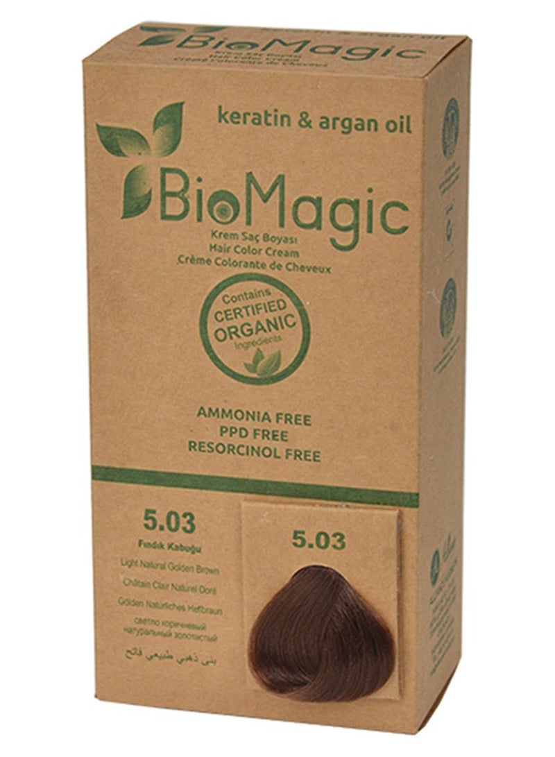 BIOMAGIC Hair Color Cream with Keratin & Argon Oil 5.03 Light Golden Brown 5.03 Light Golden Brown - Image 1