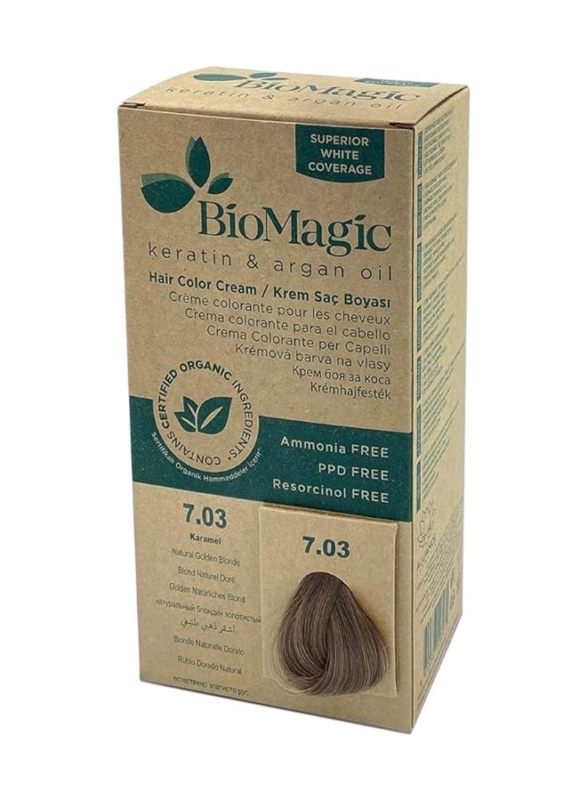 BIOMAGIC Biomagic Permanent Hair Color Cream, Superior White Coverage With Keratin & Argan Oil, Natural Golden Blonde, 7.03 7.03 Golden Blonde 170ml  - Image 1