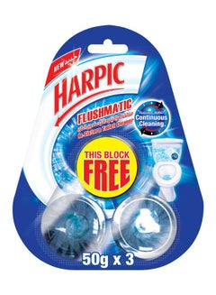 Harpic Flushmatic In-Cistern Toilet Cleaner Set 3 Pieces Blue 50grams  - Image 1