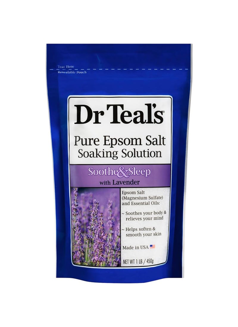 Dr Teal's Lavender Epsom Salt Soaking Solution for Soothe & Sleep - Eases Aches & Soreness for a Better Night's Sleep 450grams - Image 1
