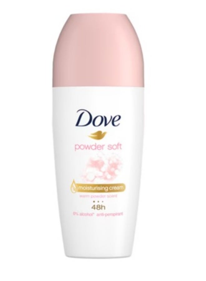 Dove Powder Soft Women's Antiperspirant Deodorant Roll On For 48 hour Odour Protection With ¼ Moisturising Cream 50ml - Image 1