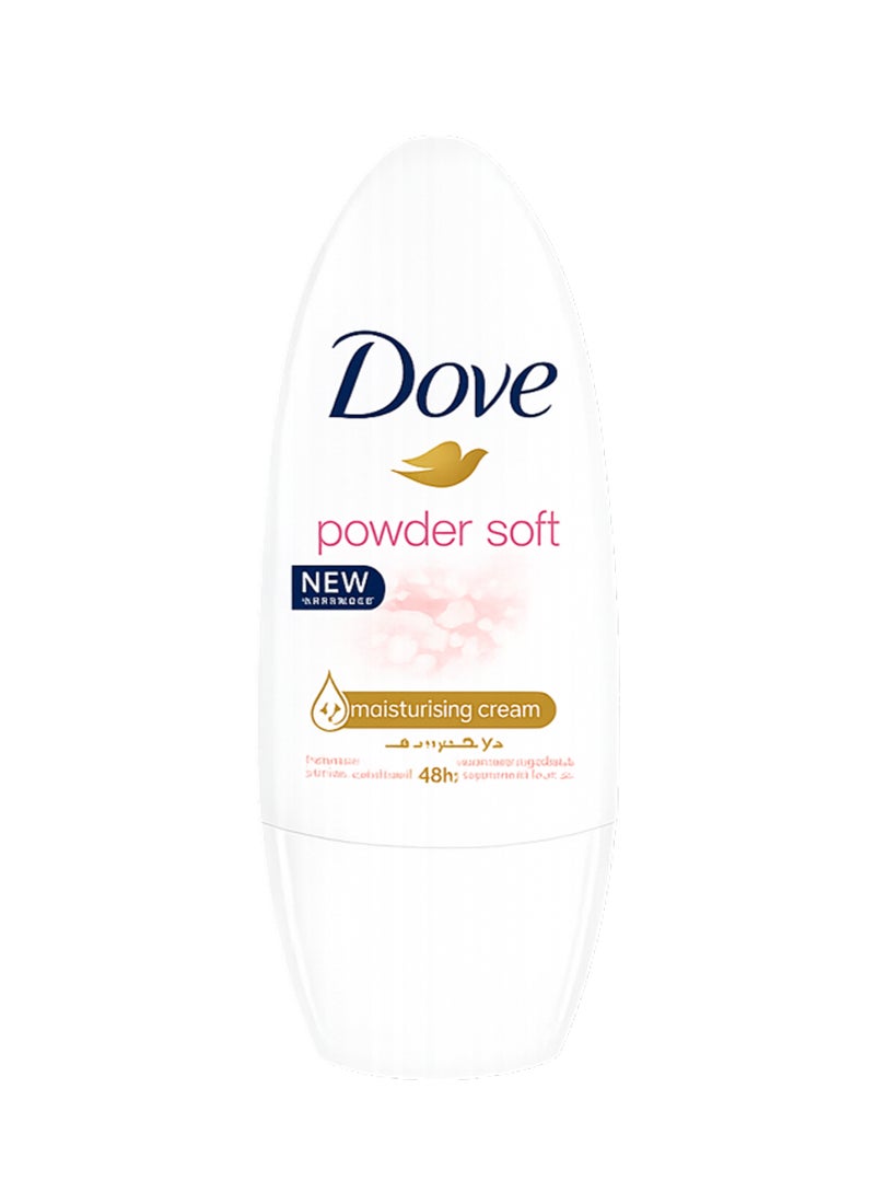 Dove Powder Soft Women's Antiperspirant Deodorant Roll On For 48 hour Odour Protection With ¼ Moisturising Cream 50ml - Image 1