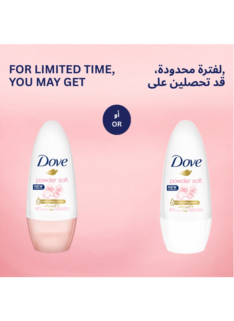 Dove Powder Soft Women's Antiperspirant Deodorant Roll On For 48 hour Odour Protection With ¼ Moisturising Cream 50ml - Image 3