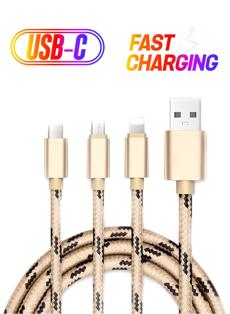 كابل شحن 3 في 1 بمنفذ USB ذهبي/ أسود - Image 1
