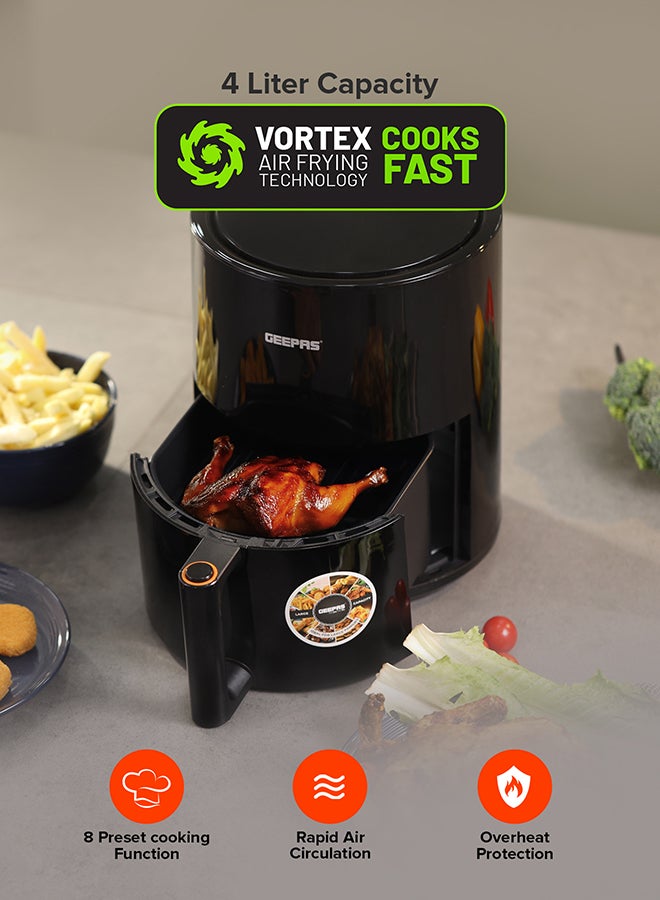 GEEPAS - 4 L Digital Air Fryer, Oil Free Cooking, 60 Min Timer, Temperature 80-200 Degree Celsius, 8 Preset Programs, Ideal For Fries, Steak, Chicken Cake Etc. 2 Years Warranty Gaf37501T 4 L 1500 W GAF37501T Black - Image 1
