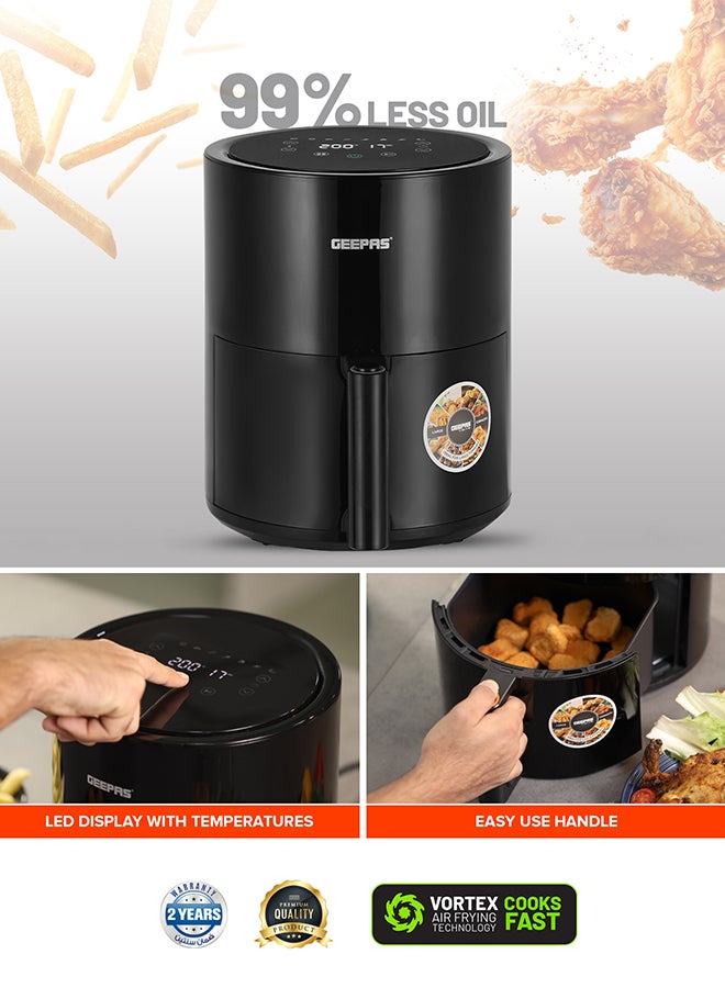 GEEPAS - 4 L Digital Air Fryer, Oil Free Cooking, 60 Min Timer, Temperature 80-200 Degree Celsius, 8 Preset Programs, Ideal For Fries, Steak, Chicken Cake Etc. 2 Years Warranty Gaf37501T 4 L 1500 W GAF37501T Black - Image 1