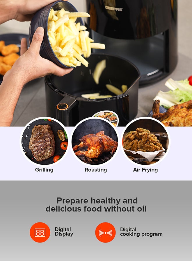 GEEPAS - 4 L Digital Air Fryer, Oil Free Cooking, 60 Min Timer, Temperature 80-200 Degree Celsius, 8 Preset Programs, Ideal For Fries, Steak, Chicken Cake Etc. 2 Years Warranty Gaf37501T 4 L 1500 W GAF37501T Black - Image 1