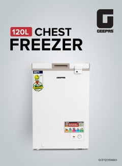 120L Gross/100L Net Capacity Free Standing Chest Freezer With Compressor Switch Off Function, LED Light, Lock & Key, High Efficiency Monolithic Foaming, 1 Food Basket, Adjustable Thermostat 120 L 100 W GCF1206WAH White