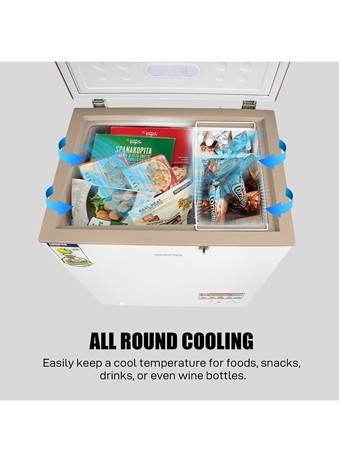 GEEPAS - 170L Gross/145L Net Capacity Single Door Chest Freezer With Compressor Switch Off Function, LED Light, Lock & Key, High Efficiency Monolithic Foaming, 1 Food Basket, Adjustable Thermostat 170 L 115 W GCF1706WAH White - Image 1