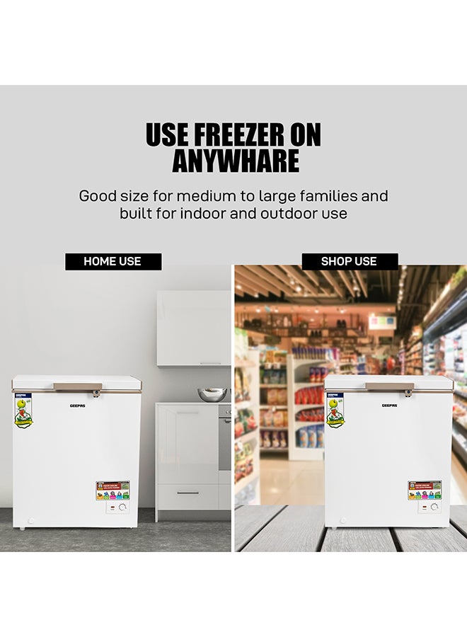 GEEPAS - 170L Gross/145L Net Capacity Single Door Chest Freezer With Compressor Switch Off Function, LED Light, Lock & Key, High Efficiency Monolithic Foaming, 1 Food Basket, Adjustable Thermostat 170 L 115 W GCF1706WAH White - Image 1
