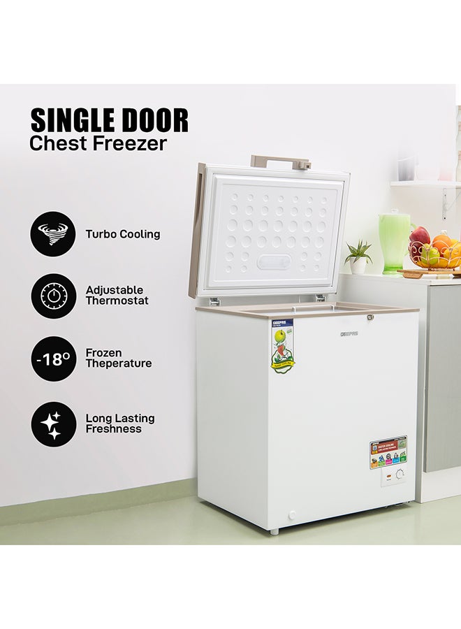 GEEPAS - 170L Gross/145L Net Capacity Single Door Chest Freezer With Compressor Switch Off Function, LED Light, Lock & Key, High Efficiency Monolithic Foaming, 1 Food Basket, Adjustable Thermostat 170 L 115 W GCF1706WAH White - Image 1
