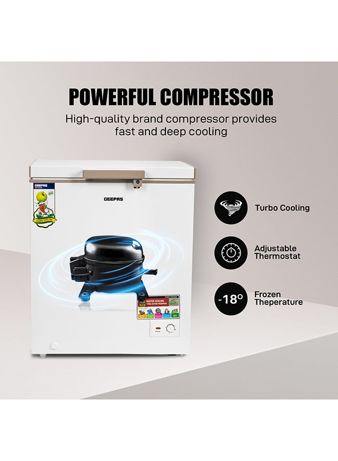 GEEPAS - 170L Gross/145L Net Capacity Single Door Chest Freezer With Compressor Switch Off Function, LED Light, Lock & Key, High Efficiency Monolithic Foaming, 1 Food Basket, Adjustable Thermostat 170 L 115 W GCF1706WAH White - Image 1