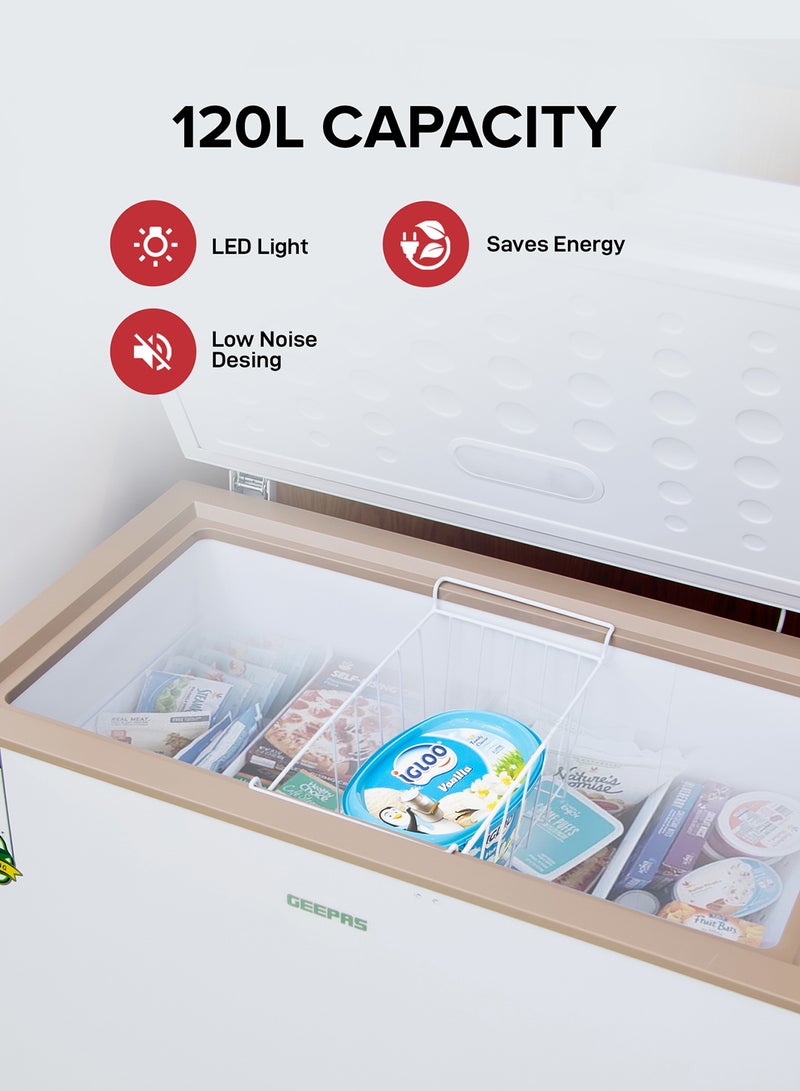 GEEPAS 250L Chest Freezer Adjustable Thermostat -18°C Frozen Temperature | 1pc Food Basket | Compressor Switch off function , 100% HCF & FCKW Free | 125W, High efficiency Monolithic Foaming| LED Light with Lock & Key 250 L GCF2506WAH White  - Image 5