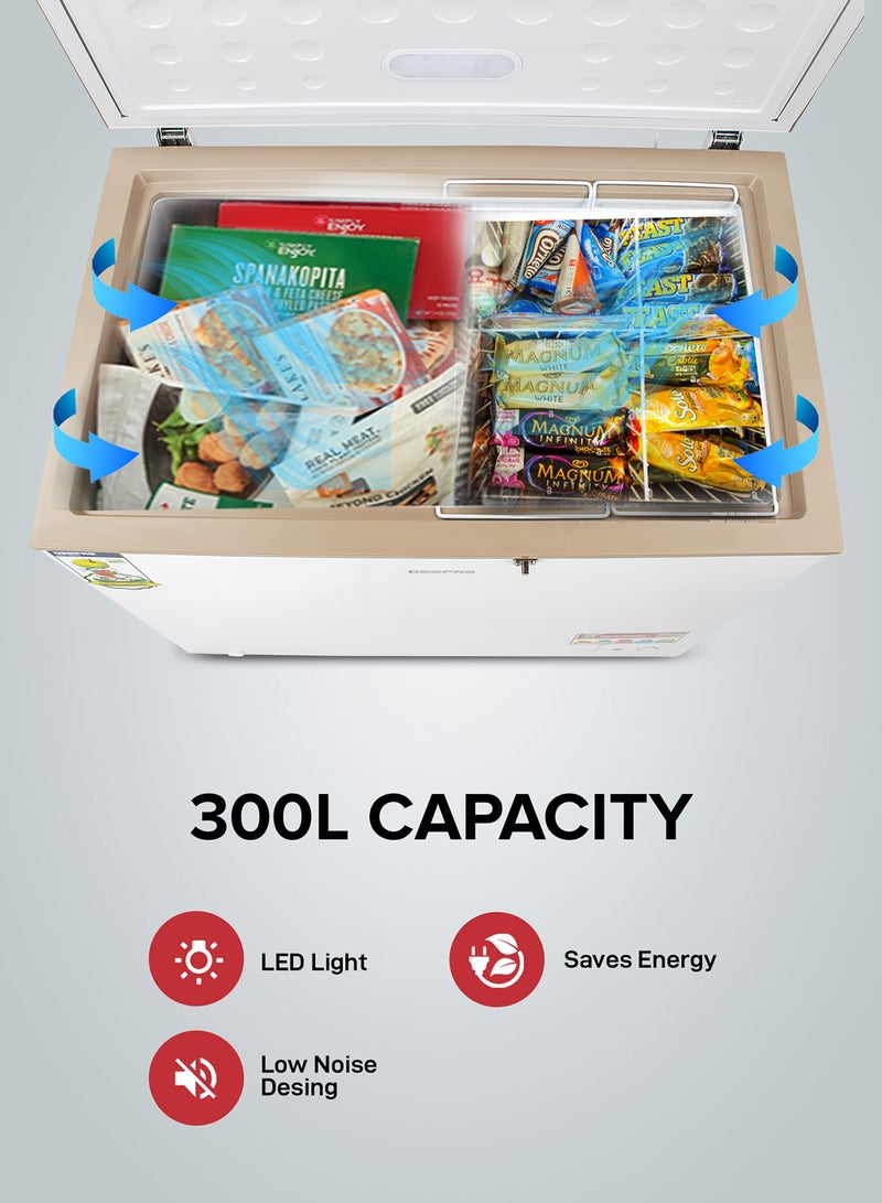 GEEPAS 300L Gross/260L Net Capacity Freestanding Chest Freezer With Compressor Swith Off Function, LED Light, Lock & Key, High-Efficiency Monolithic Foaming, 2 Food Basket, Adjustable Thermostat 350 L 155 W GCF3006WAH White  - Image 5