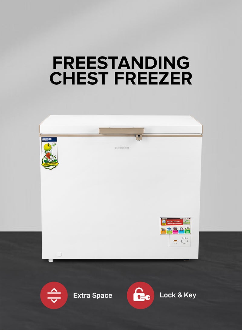 300L Gross/260L Net Capacity Freestanding Chest Freezer With Compressor Swith Off Function, LED Light, Lock & Key, High-Efficiency Monolithic Foaming, 2 Food Basket, Adjustable Thermostat 350 L 155 W GCF3006WAH White