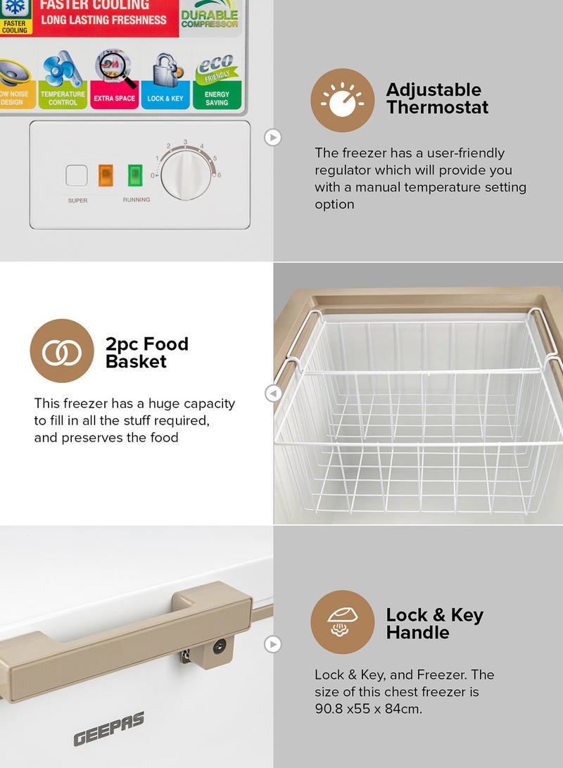 GEEPAS Chest Freezer, Freestanding Chest Freezer | 350L Deep Freezer with Adjustable Thermostat | 2pc Food Basket Included | LED Light | Comes with Lock & Key 350 L GCF3506WAH White  - Image 3