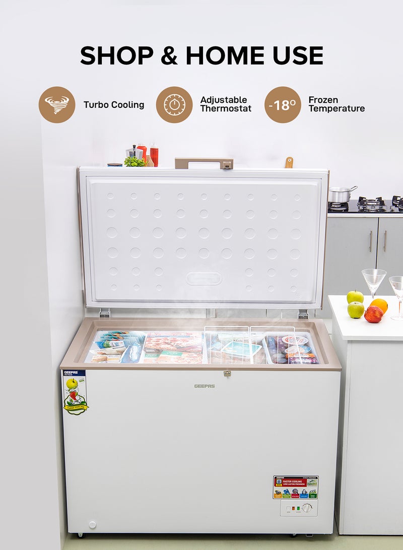 GEEPAS Chest Freezer, Freestanding Chest Freezer | 350L Deep Freezer with Adjustable Thermostat | 2pc Food Basket Included | LED Light | Comes with Lock & Key 350 L GCF3506WAH White  - Image 2