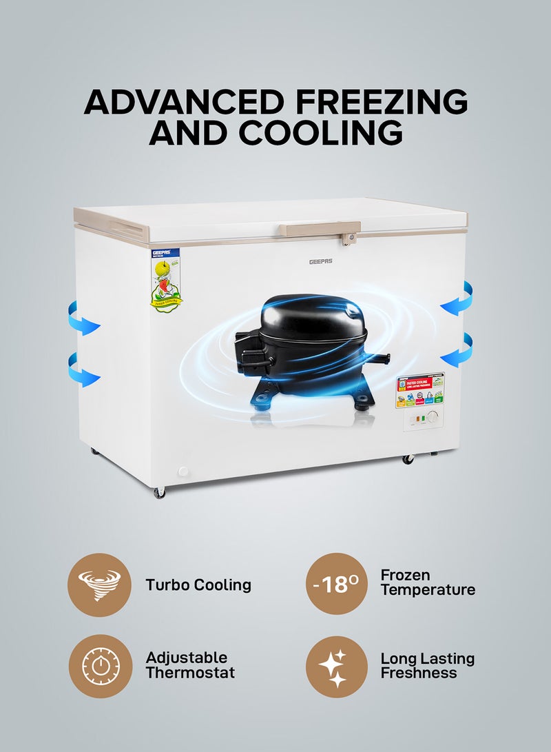 GEEPAS Chest Freezer, Freestanding Chest Freezer | 350L Deep Freezer with Adjustable Thermostat | 2pc Food Basket Included | LED Light | Comes with Lock & Key 350 L GCF3506WAH White  - Image 4