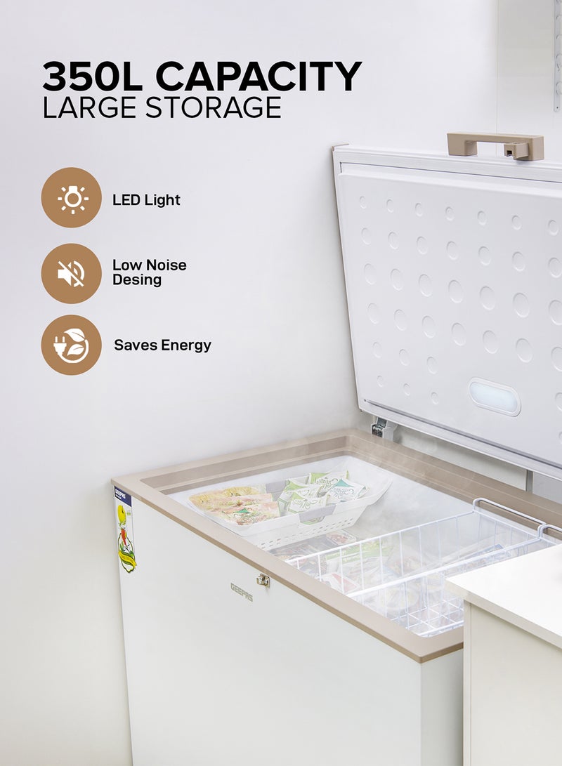 GEEPAS Chest Freezer, Freestanding Chest Freezer | 350L Deep Freezer with Adjustable Thermostat | 2pc Food Basket Included | LED Light | Comes with Lock & Key 350 L GCF3506WAH White  - Image 5