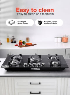 GEEPAS 5-Burner Gas Hob - Attractive Design, 8mm Tempered Glass Worktop - Automatic Ignition, 5 Heating Zones |Ergonomic Design, Stainless Steel Body GGC31011 Black  - Image 5