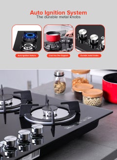 GEEPAS 5-Burner Gas Hob - Attractive Design, 8mm Tempered Glass Worktop - Automatic Ignition, 5 Heating Zones |Ergonomic Design, Stainless Steel Body GGC31011 Black  - Image 4