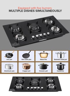 GEEPAS 5-Burner Gas Hob - Attractive Design, 8mm Tempered Glass Worktop - Automatic Ignition, 5 Heating Zones |Ergonomic Design, Stainless Steel Body GGC31011 Black  - Image 3