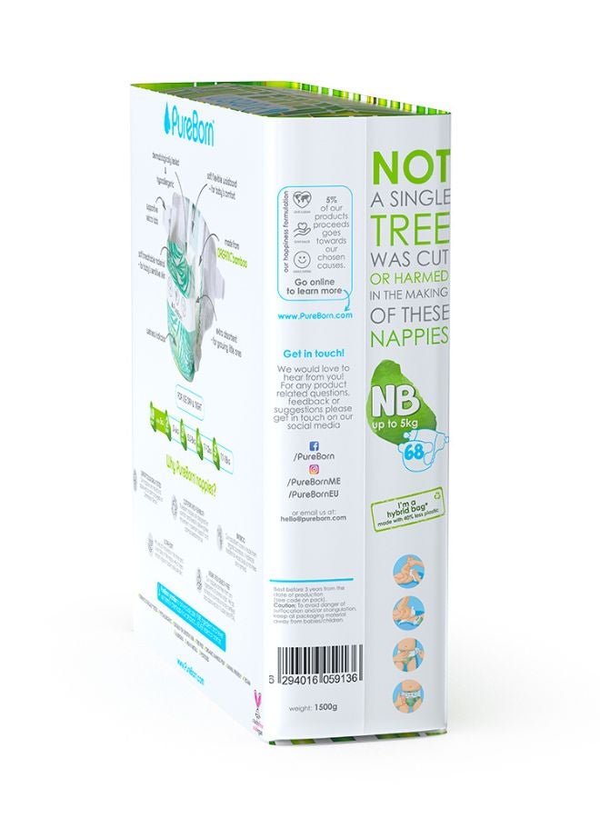 PureBorn New Born Organic Diapers Twin Value Pack Assorted 68 Count - Image 2
