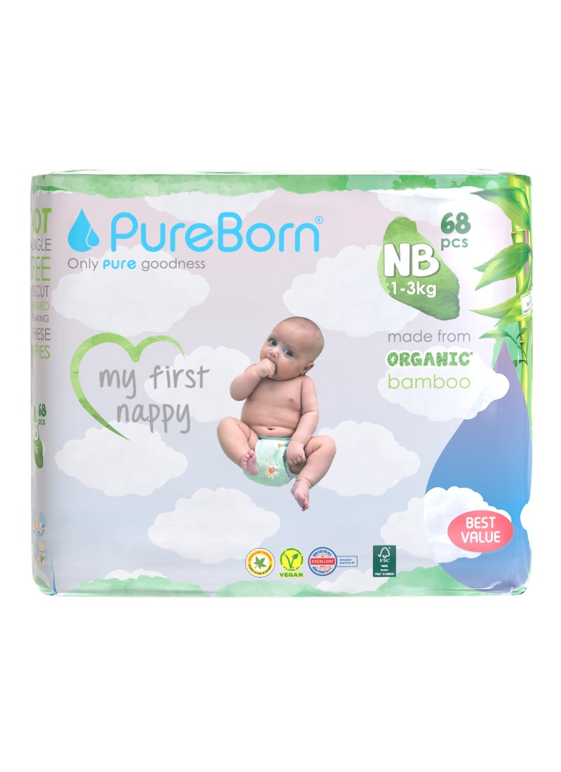 PureBorn New Born Organic Diapers Twin Value Pack Assorted 68 Count - Image 1