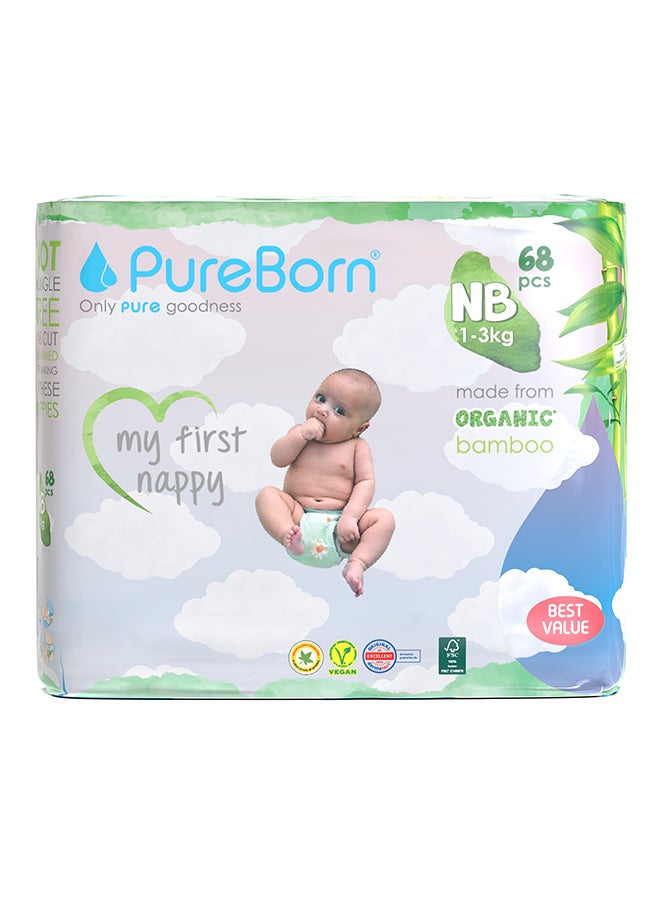 PureBorn New Born Organic Diapers Twin Value Pack Assorted 68 Count - Image 2