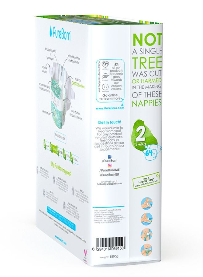 PureBorn - Organic Diapers Size 2 Twin Value Pack 64 Count Assorted - Image 1