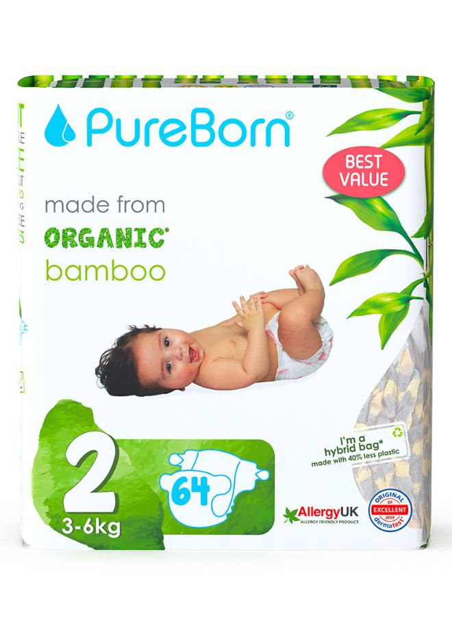 PureBorn - Organic Diapers Size 2 Twin Value Pack 64 Count Assorted - Image 1