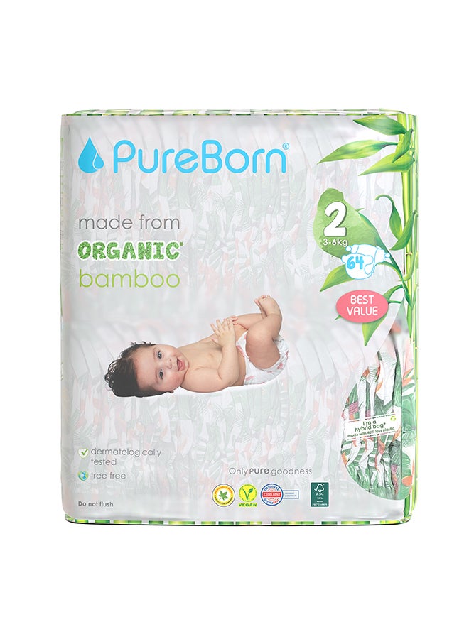 PureBorn Organic Diapers Size 2 Twin Value Pack 64 Count Assorted - Image 2